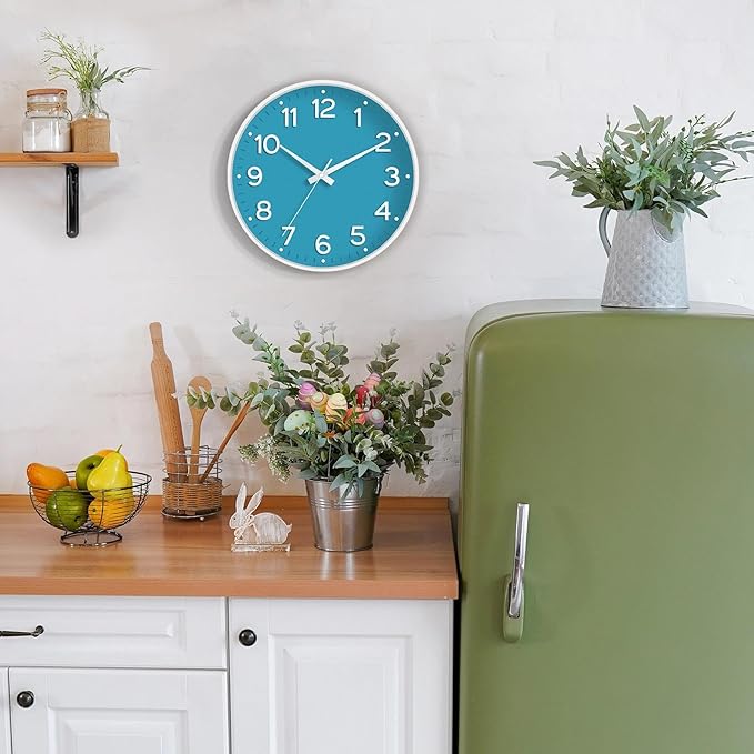 Roymnie Wall Clock 12 Inch Silent Wall Clocks Battery Operated-Modern Non Ticking Analog Clock Decorative for Kitchen Bedroom Office (Blue)
