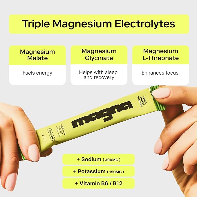 MAGNA Electrolyte Powder Drink Mix for Hydration, Energy & Focus Support with Magnesium L Threonate, Sodium, Potassium, Vitamin D, B6 & B12, Sugar Free, Tea Lemonade Flavor, 28 Servings