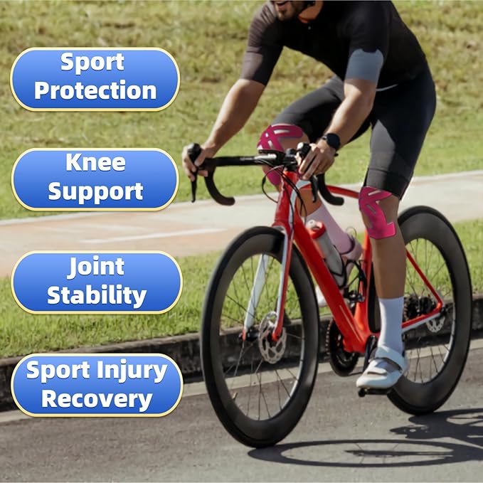IEADEN Precut Kinesiology Tape for Knees, 20 Pcs - Knee Support & Stability, Knee Pain Relief Athletic Tape - Waterproof & Elastic, Breathable Hypoallergenic Latex-Free Tape, Pink