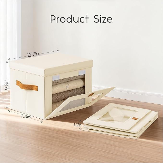 Homsorout Medium Fabric Storage bins - Collapsible Storage Bins with Open Window, 3 Pack Closet Baskets for Shelves, Stackable Decorative Boxes for Home, Dorm, Beige, 13.7"x 9.8" x 9.8"