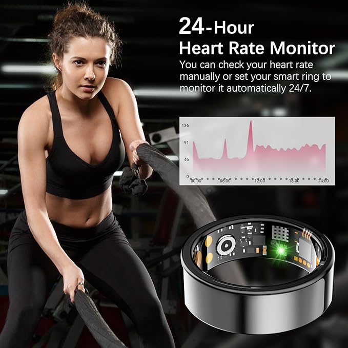 Ring Health Tracker for Women Men, Fit Ring with Heart Rate, Blood Oxygen, Sleep Monitor, Calories, Step Counter, IP68 Waterproof Smart Ring for iPhone & Android, No Subscription Fee (Black, 14#)