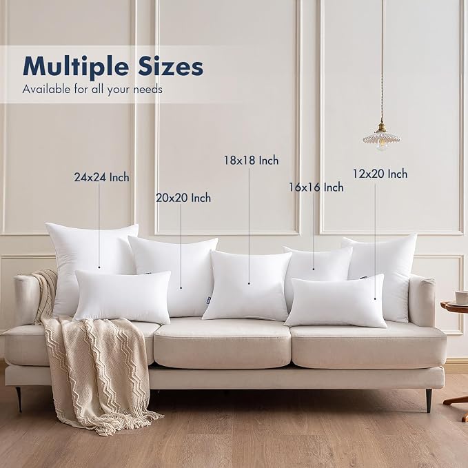 MIULEE Throw Pillows Inserts, Pack of 4 16x16 Inch 100% Virgin Fiber Filling Bed Couch Pillows