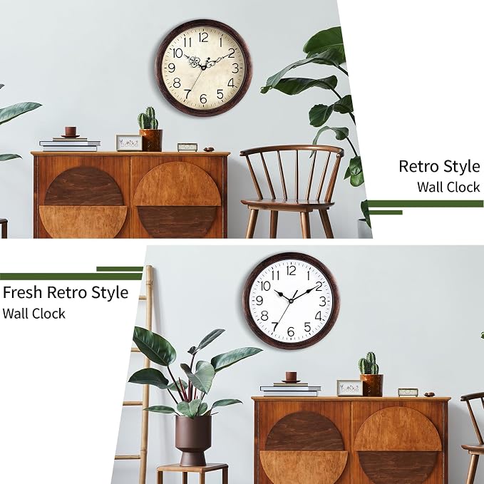 KECYET Wall Clock 10 Inch Vintage Wall Clocks Battery Operated Quartz Silent Non-Ticking Retro Rustic Style Clock Decorative for Kitchen,Bathroom, Living Room, Home Office (Bronze)