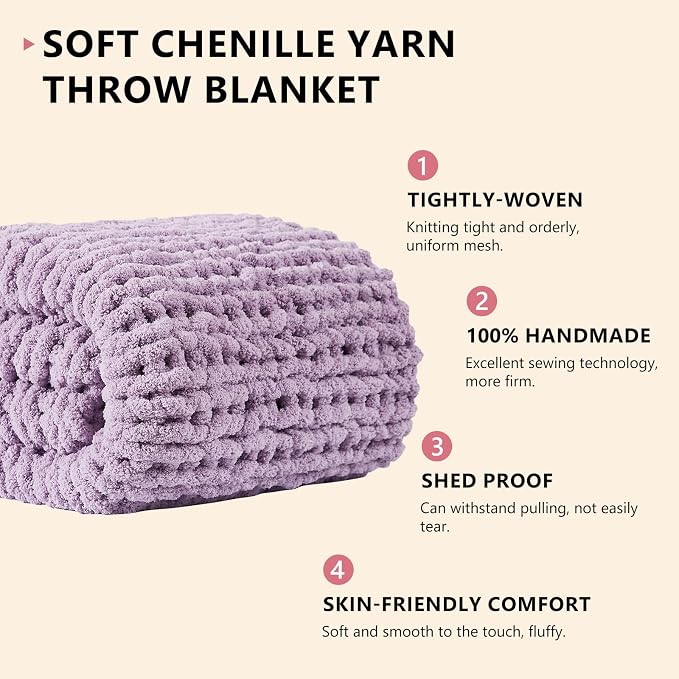 L'AGRATY Chunky Knit Blanket Throw - Soft Chenille Yarn Throw Blanket 30x40：Handmade Thick Cable Knit Crochet Blanket - Large Knit Blanket Chunky Rope Knot Throw Blanket for Couch Sofa Bed Home Decor