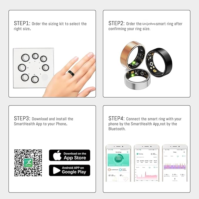Smart Ring For Women Men, Health Tracker with Heart Rate/Blood Oxygen/Blood Pressure/Sleep Monitoring/Step Counting, IP68 Waterproof Fitness ring, No App Fees for iPhone & Android (Silver, 14#)