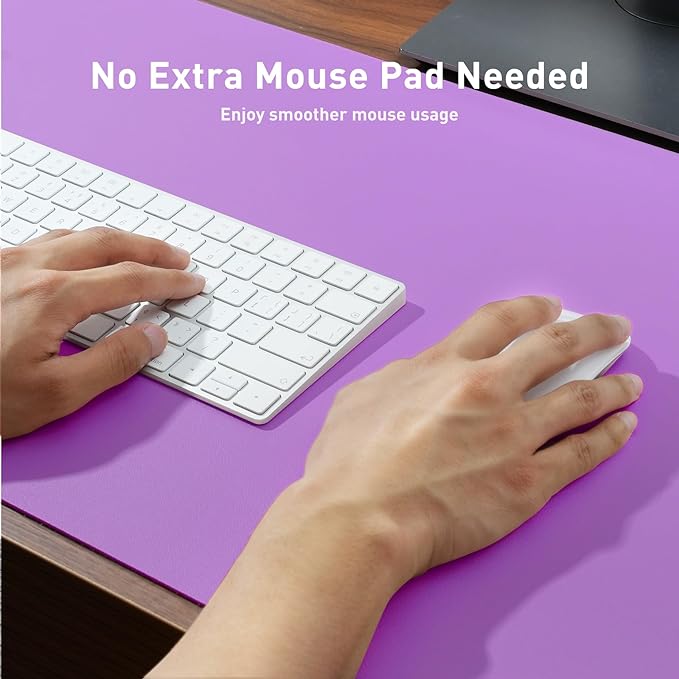 Aothia Leather Desk Pad Protector, Office Desk Mat, Large Mouse Pad, Non-Slip PU Leather Desk Blotter, Laptop Desk Pad, Waterproof Desk Writing Pad for Office and Home (48"x17", Iris Violet)