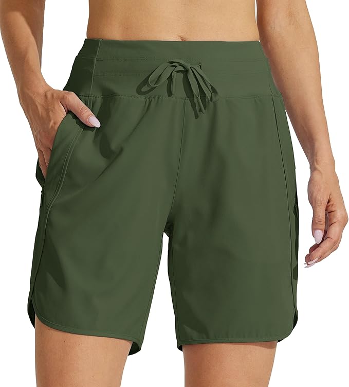 Willit Women's 7" Athletic Running Shorts Long Workout Hiking Shorts Quick Dry High Waisted Active Zipper Pocket(Small)