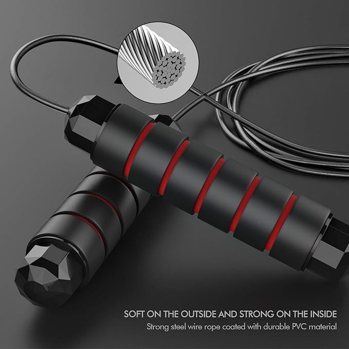 Jump Rope, Tangle-Free Rapid Speed Jumping Rope Cable with Ball Bearings for Women, Men, and Kids, Adjustable Steel Jump Rope with Foam Handles for Home Gym Exercise Fitness Workout Equipment & Slim Body
