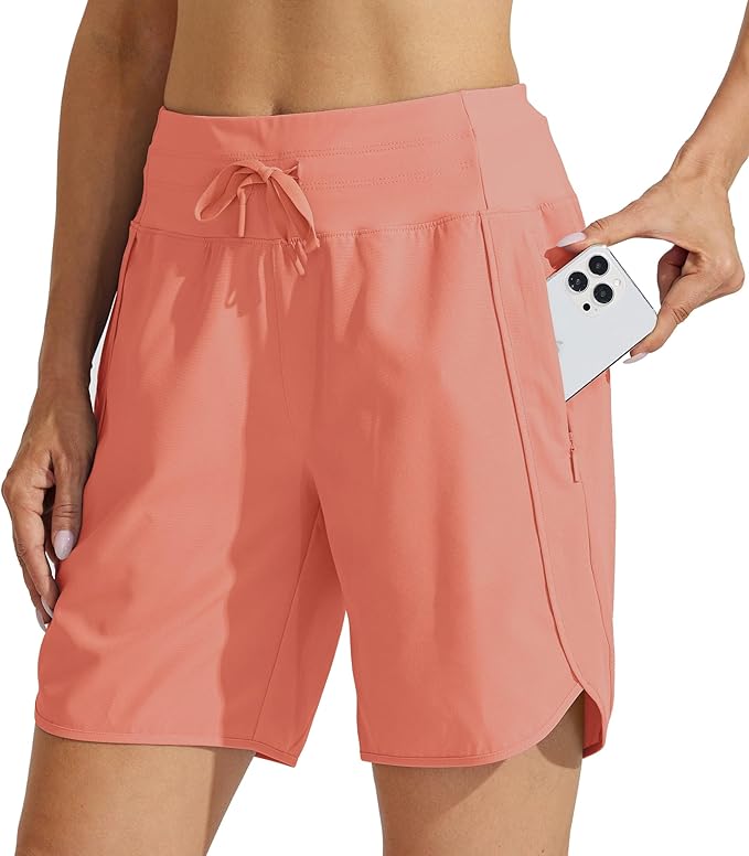 Willit Women's 7" Athletic Running Shorts Long Workout Hiking Shorts Quick Dry High Waisted Active Zipper Pocket(Large)
