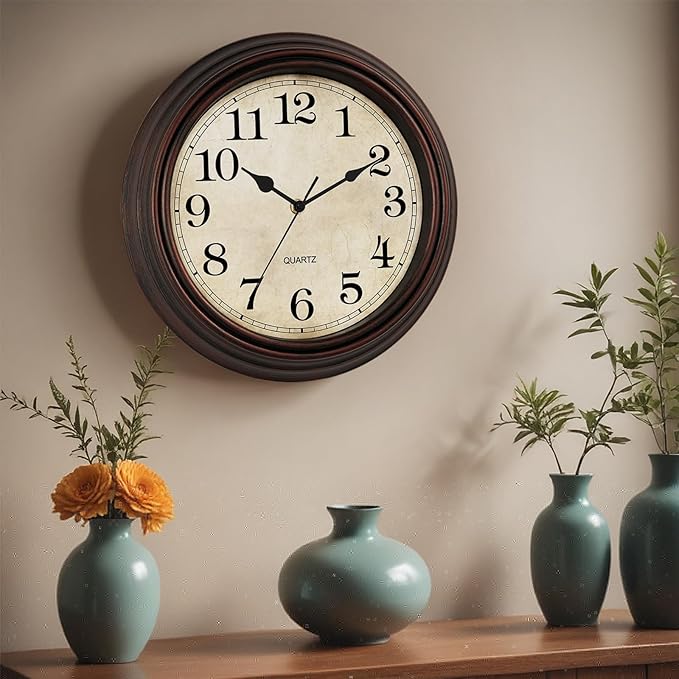 Wall Clock, 12 Inch Silent Non Ticking Battery Operated Clocks, Decorative for Living Room, Bedrooms, Kitchen (Bronze)
