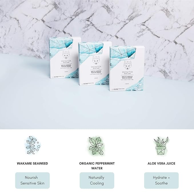 Snow Fox Skincare Arctic Breeze Rescue Mask with Peppermint & Aloe Vera Juice, 1 Pack