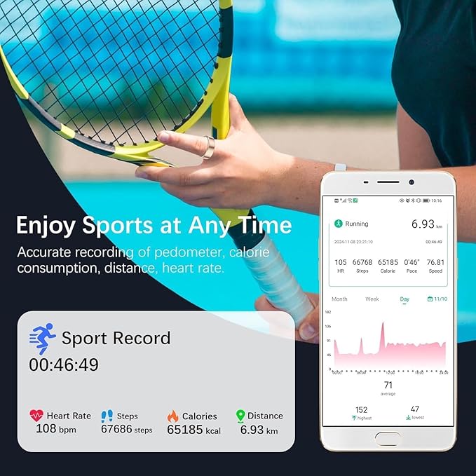 Smart Health Rings for Women Men, Fitness Tracker with Heart Rate, Blood Oxygen, HRV, Sleep Tracker, Step Tracker, No Subscription Fee, IP68 Waterproof Smart Ring for iphone & Android (Gold, 8#)