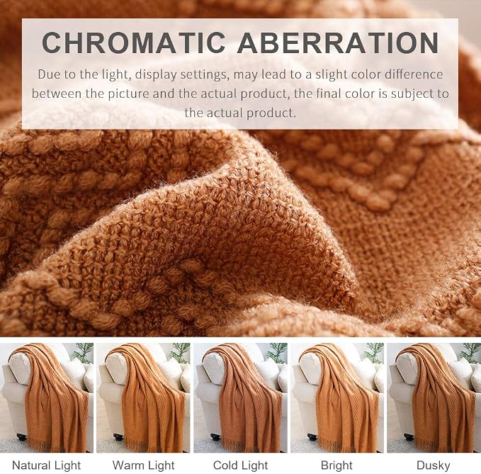 BOURINA Almond Throw Blanket 60x80 Inches Throw Textured Solid Soft Sofa Throw Couch Knitted Decorative Blanket