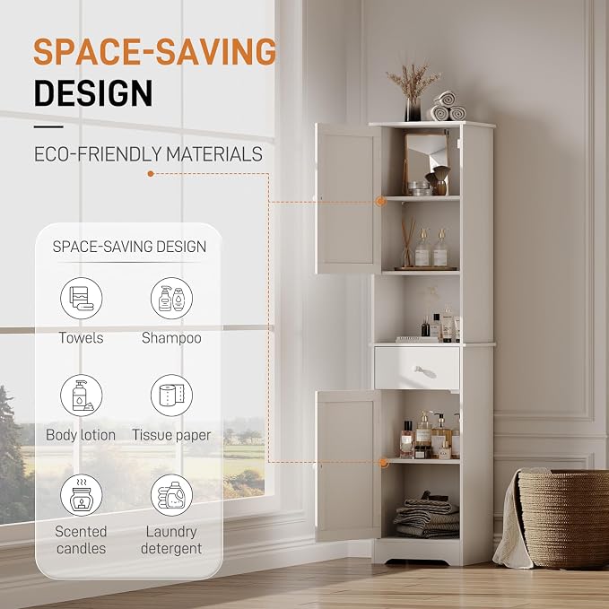 Viaozutis Tall Bathroom Cabinet, Storage Cabinet with 2 Doors & 2Drawer, with Ajustable Shelve, for Bathrooms, Kitchens,Entrances（White）