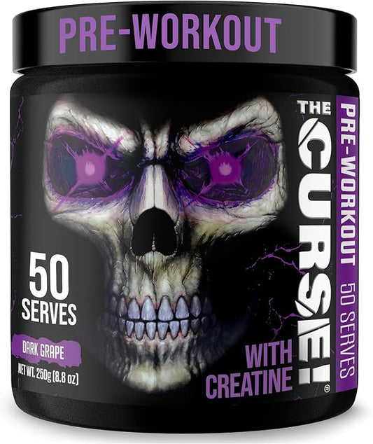 JNX SPORTS The Curse! Pre Workout Powder for Men & Women, Caffeine, Beta-Alanine, Creatine, L-Citrulline, 50 Servings, Dark Grape Flavor ??Boost Energy, Strength & Focus