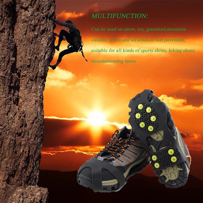 Ice Cleats for Shoes and Boots, Ice Snow Traction Cleats Grippers, Non Slip Shoe Ice Grippers,10 Steel Rubber Spikes Crampons Anti Easy Slip Studs Crampons Slip-on Stretch Footwear