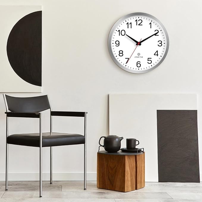 AKCISOT Atomic Wall Clock 12 Inch Clocks for Kitchen, Battery Operated Clock for Bedroom Office Classroom Living Room(Silver)