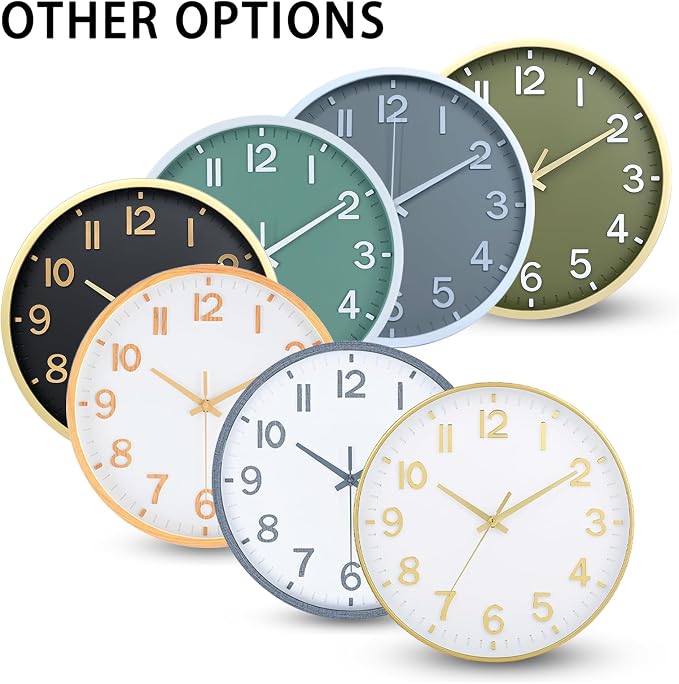 HZDHCLH Wall Clocks Battery Operated,Wall Clock White Gold,10 inch Wall Clock Silent Non Ticking Modern 3D Numbers for Office Kitchen Classroom Bedroom Living Room Decor