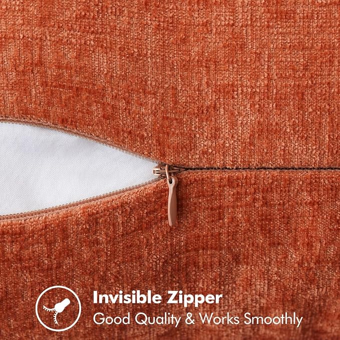 MIULEE Pack of 2 Fall Couch Throw Pillow Covers 20x20 Inch Rust Farmhouse Decorative Pillow Covers with Stitched Edge Soft Chenille Solid Dyed Pillow Covers for Sofa Bed Living Room