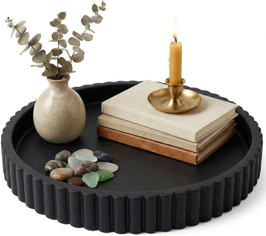 OAKOA Concrete Black Tray for Coffee Table - Round Black Decorative Tray for Table Decor - Bandejas Decorativas para La Sala - Coffee Table Centerpiece