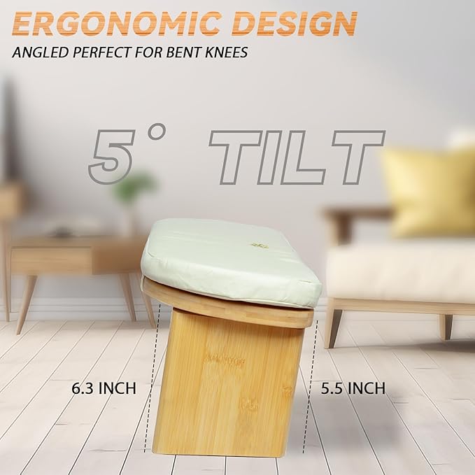 Meditation Bench, Bamboo Meditation Stool, Folding Kneeling Meditation Bench, Seiza Prayer Bench, Prayer Bench with Meditation Cushion, Kneeling Stool (Beige & Bag)