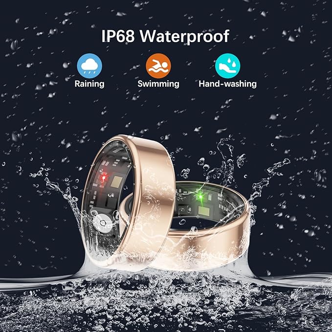 Smart Health Rings for Women Men, Fitness Tracker with Heart Rate, Blood Oxygen, HRV, Sleep Tracker, Step Tracker, No Subscription Fee, IP68 Waterproof Smart Ring for iphone & Android (Gold 13#)