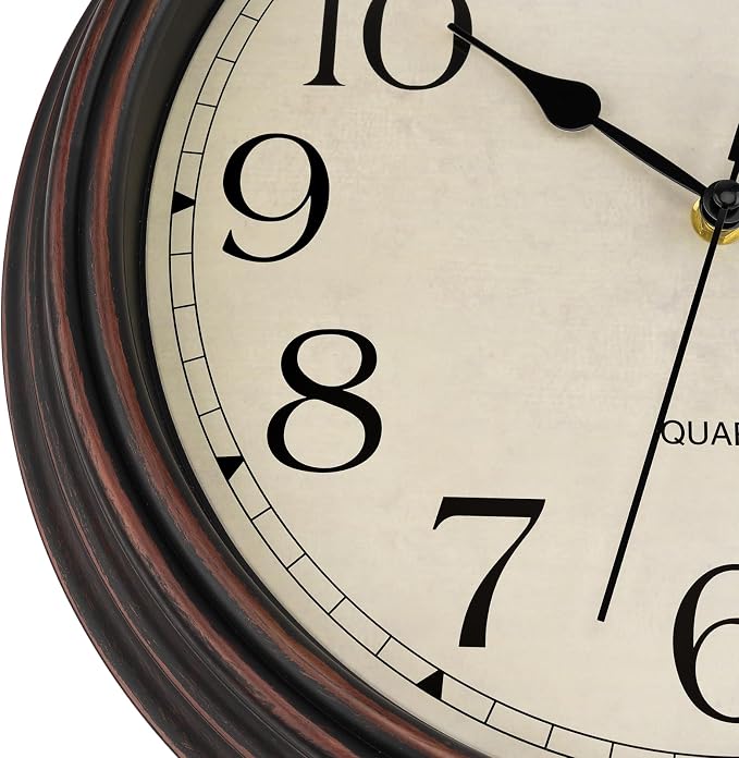 Foxtop 14 Inch Wall Clock Battery Operated Silent Non-Ticking Round Classic Vintage Retro Wall Clock Decorative for Living Room Kitchen Home Office (Bronze)