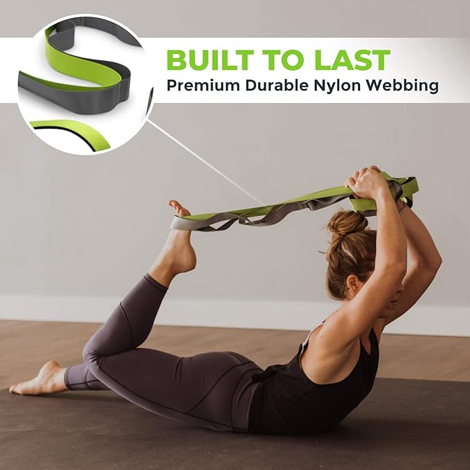 Gradient Fitness Stretching Strap for Physical Therapy, 12 Multi-Loop Stretch Strap 1.5" W x 8' L, Neoprene Handles, Physical Therapy Equipment, Yoga Straps for Stretching, Leg Stretcher.