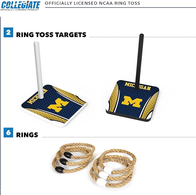 Solid Wood College Quoits Set with Direct Print HD Team Graphics – Tailgate Ring Toss Game – Great Gift for Any NCAA Fan! Ring Toss Family Outdoor Games for The Beach