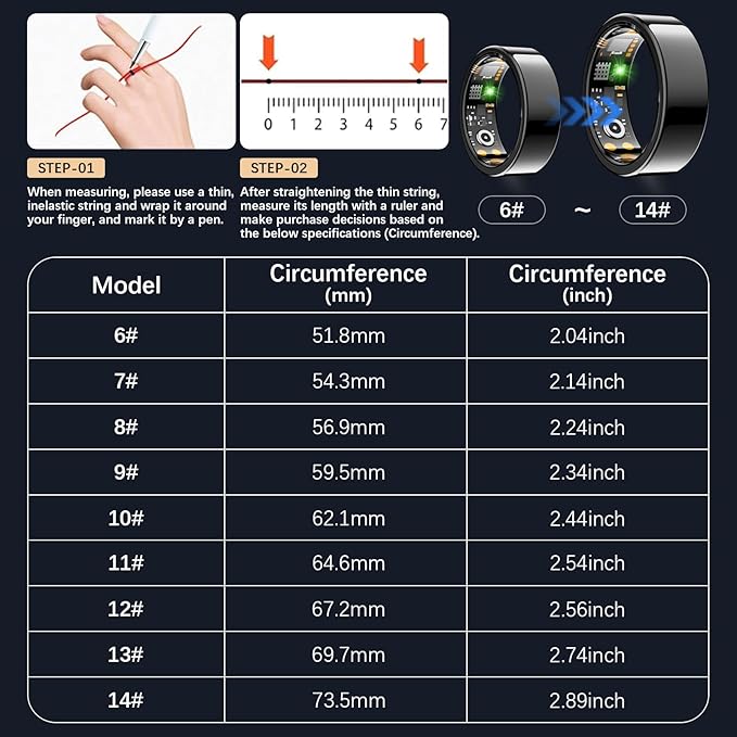 Ring Health Tracker for Women Men, Fit Ring with Heart Rate, Blood Oxygen, Sleep Monitor, Calories, Step Counter, IP68 Waterproof Smart Ring for iPhone & Android, No Subscription Fee (Gold, 8#)