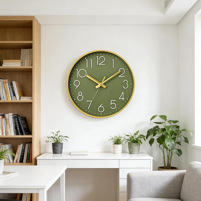 DAXSMY Wall Clock - 8 Inch Silent Non-Ticking Modern 3D Wall Clocks Battery Operated - Decorative Clock for Kitchen, Home Office, Bathroom, Bedroom(Green)