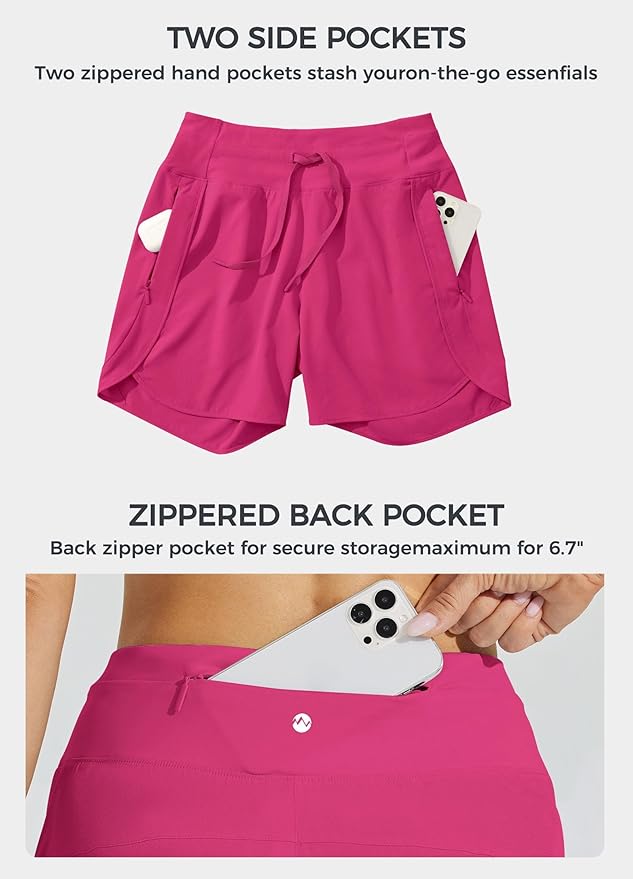 Willit Women's 7" Athletic Running Shorts Long Workout Hiking Shorts Quick Dry High Waisted Active Zipper Pocket(XX-Large)