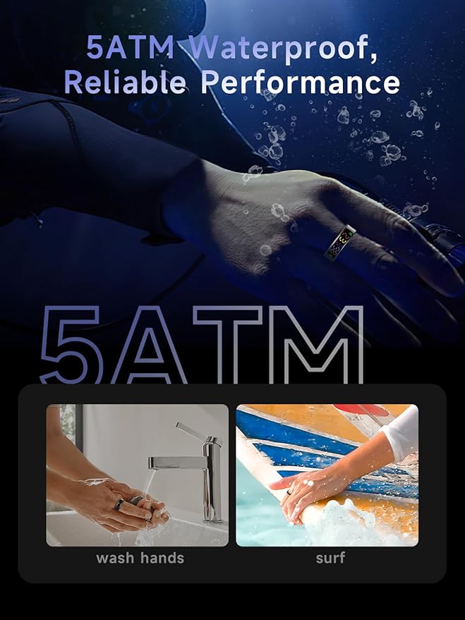 Smart Ring for Women Men, Health Ring with Colorful Display, Fitness Tracker with Heart Rate, Blood Oxygen, Sleep Monitor, No Subscription Fee, 5ATM Waterproof for iPhone & Android (Black, 11)