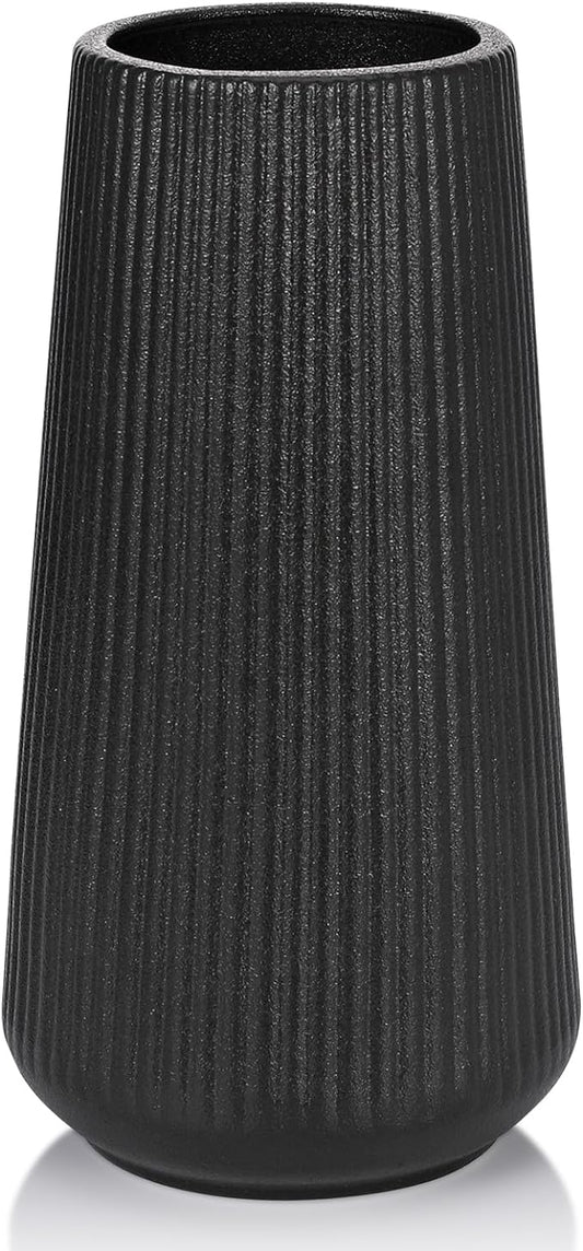 Matte Black Ceramic Vase, GUKJOB Small Cute Flower Vase for Pampas Grass, Home, Living Room, Dining Table, Farmhouse, Office Decor, Bedroom, Table, and Kitchen Shelf (Matte Black)