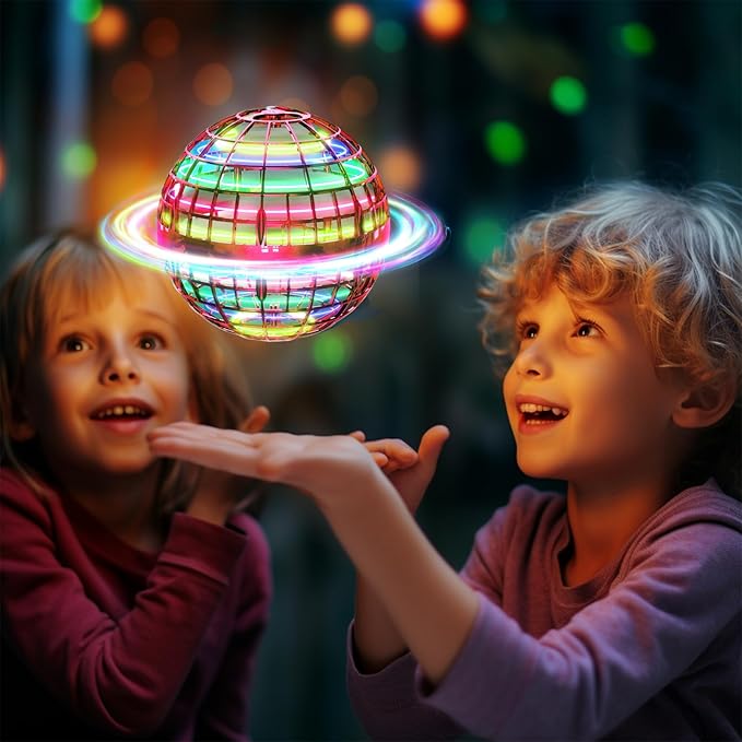 Flying Orb Ball (Red, 2025 Upgraded) with Dazzling Lights, Magic Hover Spinner, Cool Boomerang Drone, Floating Cosmic Globe, Kids Outdoor Toys, for 6 7 8 9 10 Year Old Boys Girls