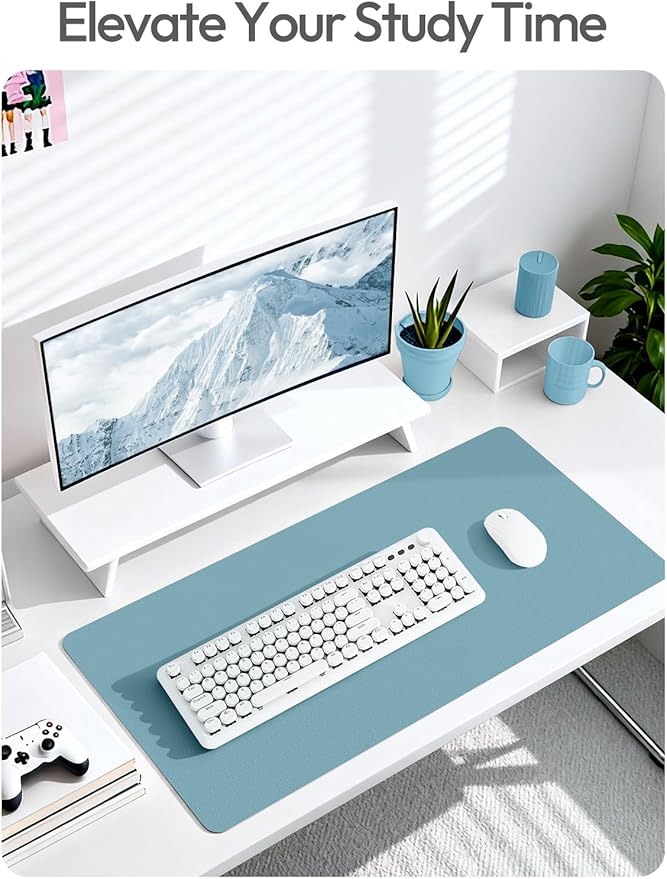 YSAGi Leather Desk Protector, Office Mat, Large Mouse Mat, Non-Slip PU Leather Blotter, Laptop Desk Mat, Waterproof Writing Pad for Office and Home(Aquamarine, 63" x 17.2")