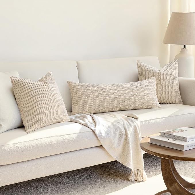 MIULEE Pack of 1 Cream White Long Body Lumbar Decorative Throw Pillow Cover 14x36 Inch for Bed Couch Sofa Living Room Soft Boho Pillow Cover Modern Farmhouse Home Decor