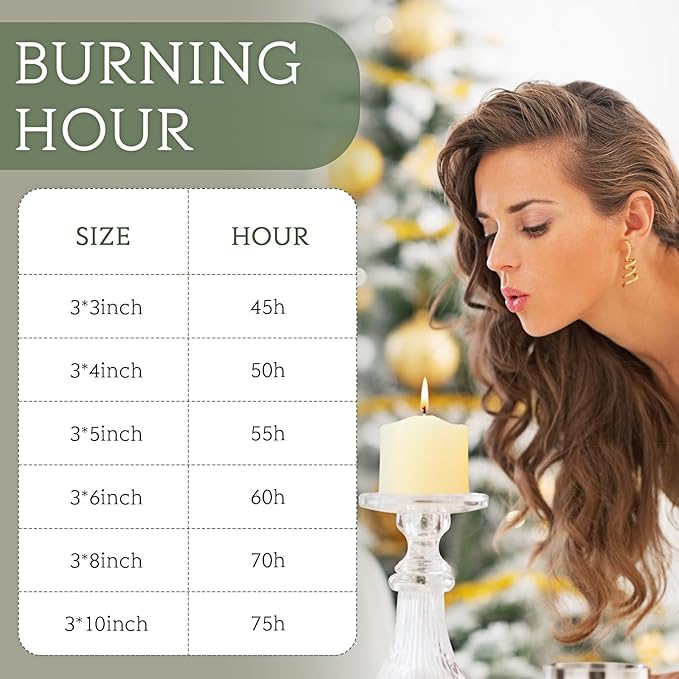 Shihanee 24 Pcs Pillar Candles 3 in x 3,4,5,6,8,10 Dripless Unscented Smokeless Candle Long Burning Decorative Rustic Candles with Cotton Wick for Wedding Home Fireplace (Ivory White)