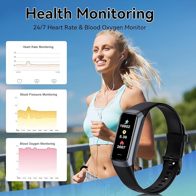 Fitness Tracker,Step Tracker,Activity Trackers with 24/7 Heart Rate,Blood Oxygen Blood Pressure Sleep Monitor,5 ATM Waterproof,Step Calorie Counter Pedometer Health Smart Watch for Women Men