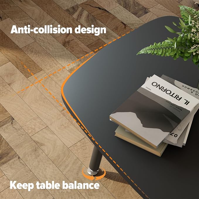 WOHOMO Folding Coffee Table 39.3'' Black Coffee Tables for Living Room Portable Simple Modern Rectangular Center Table for Small Spaces,No Assembly, Black