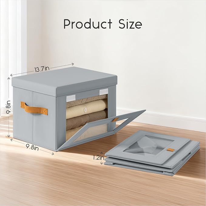 Homsorout Medium Fabric Storage bins - Collapsible Storage Bins with Open Window, 4 Pack Closet Baskets for Shelves, Stackable Decorative Boxes for Home, Dorm, Grey, 13.7"x 9.8" x 9.8"