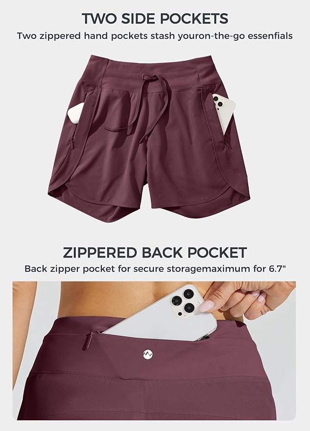 Willit Women's 7" Athletic Running Shorts Long Workout Hiking Shorts Quick Dry High Waisted Active Zipper Pocket(Small)