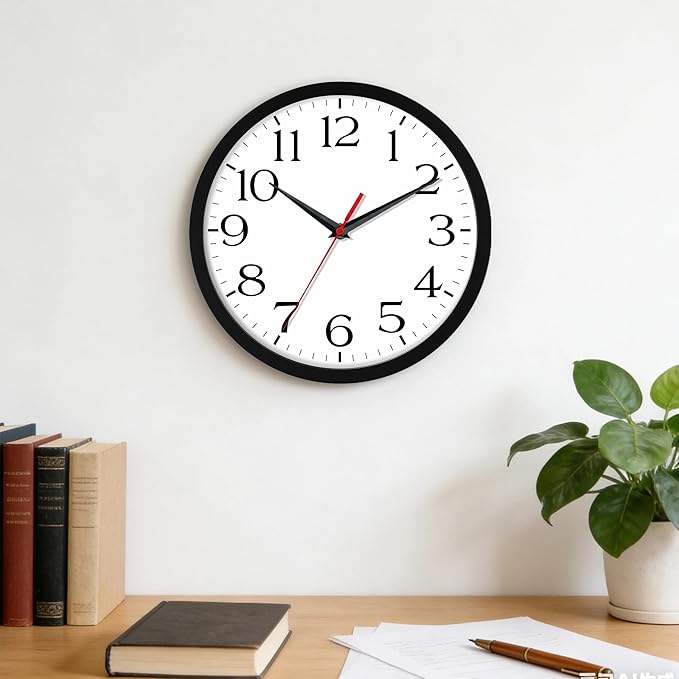 DAXSMY 12 Inch Wall Clock - Battery Operated, Silent Non-Ticking Analog Sweep Movement - Easy to Read Numbers for Home, Office, Kitchen, Classroom (Black)