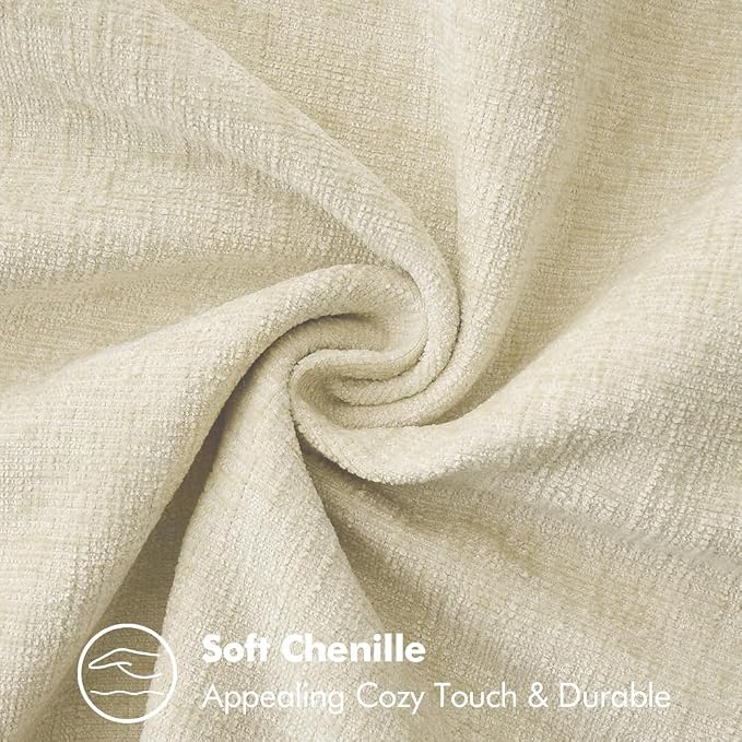 MIULEE Pack of 2 Pillow Covers 18x18 Inch Cream White Farmhouse Decorative Throw Pillow Covers with Stitched Edge Soft Chenille Solid Dyed Couch Pillow Covers for Sofa Bed Living Room