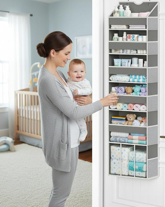 Over The Door Organizer, Hanging 6-Shelf Storage Organizer with 50lb Heavy Duty Perfect for Bathroom Closet Nursery Bedroom (Grey,1 Pack)