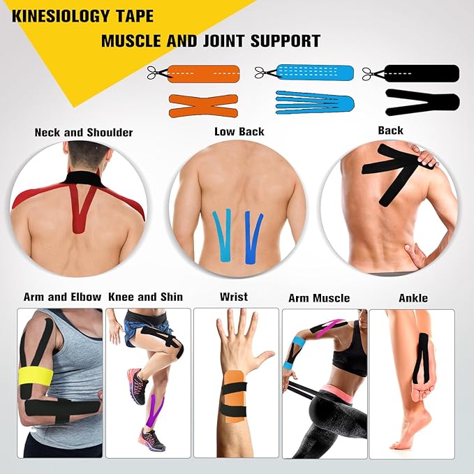 Pro Kinesiology Tape Precut Bulk, 115Ft Athletic Tape for Muscle Joint Support, 140 Strips for Knee Wrist Back Shoulder, Black