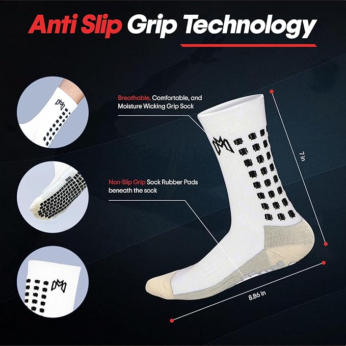 Soccer Grip Socks, Shin Guards, Pre Cut Sock Sleeves, and Guard Straps Bundle Pack - Essential Equipment for Soccer Players - for Mens, Women, Youth, Size 7 to 12 US Men Shoe Size
