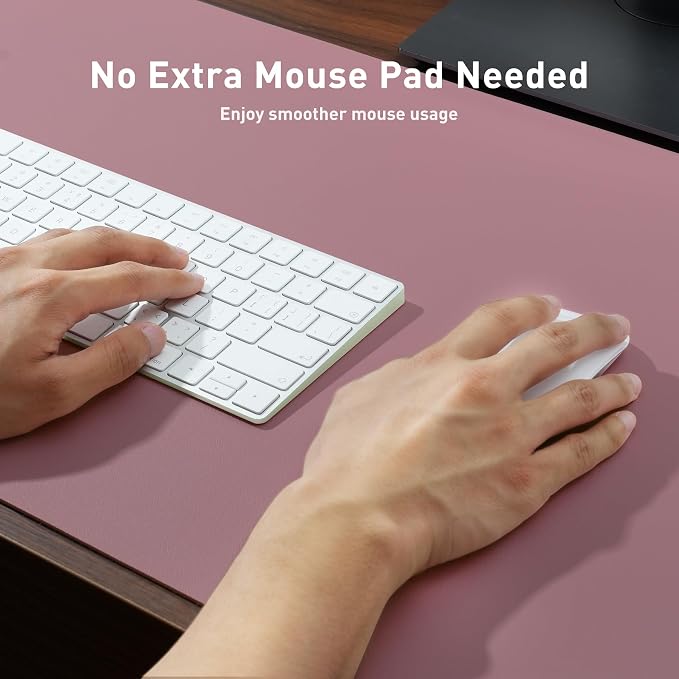 Aothia Leather Desk Pad Protector, Mouse Pad, Office Desk Mat, Non-Slip PU Leather Desk Blotter, Laptop Desk Pad, Waterproof Desk Writing Pad for Office and Home (48"x17", Dark Pink)
