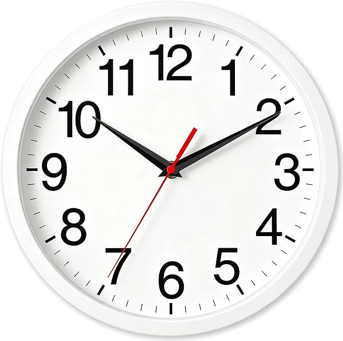Rohioue Wall Clock Modern 8 Inch Battery Operated Silent Non Ticking Small Analog Clock Decorative for Bedroom Kitchen Bathroom Office Home (White)