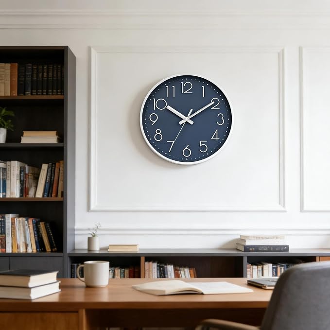 DAXSMY Wall Clock - 8 Inch Silent Non-Ticking Modern 3D Wall Clocks Battery Operated - Decorative Clock for Kitchen, Home Office, Bathroom, Bedroom(Azure Blue)